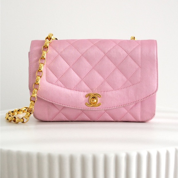 Chanel Vintage Pink Quilted Satin Mini Diana 24K Gold Bijou Chain 90s Flap Bag - Picture 1 of 16